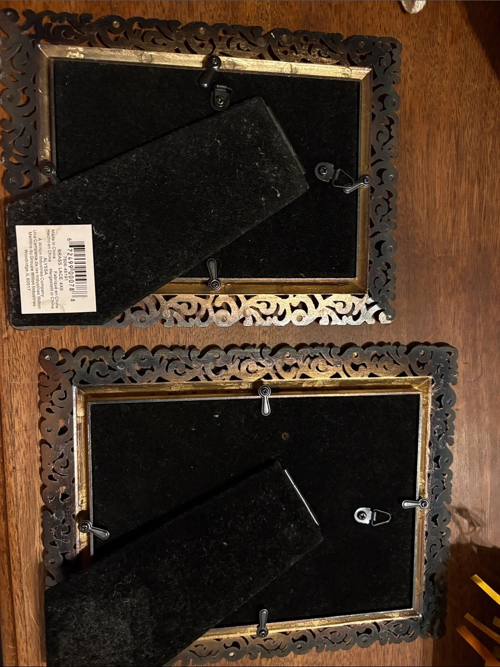Ornate Scrollwork Picture Frames Set in Aged Gold Finish lace brass